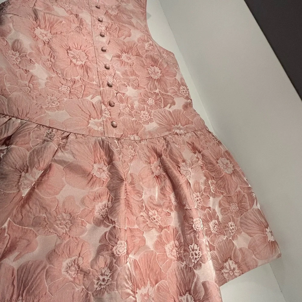 Entro Floral Dress Small Pink Jacquard Fit Flare Lined Sleeveless Boutique - Picture 9 of 12